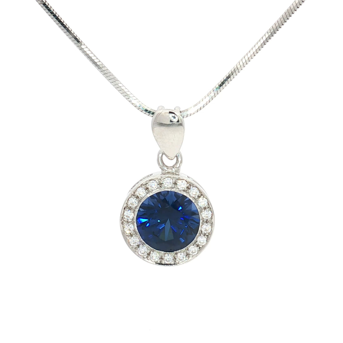 The Round Halo Pendant with a Sapphire