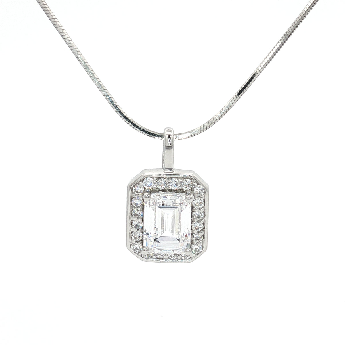 The Emerald Cut Halo Pendant