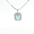 The Emerald Cut Halo Pendant with Aqua Marine