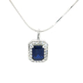 The Emerald Cut Halo Pendant with a Sapphire