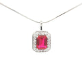 The Emerald Cut Halo Pendant with a Ruby