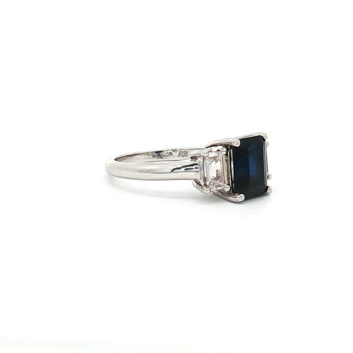 Baguette Cut Three Stone Ring with Sapphire Centre Stone