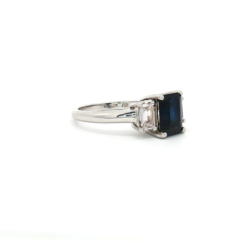 Baguette Cut Three Stone Ring with Sapphire Centre Stone