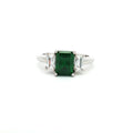 Baguette Cut Three Stone Ring with Emerald Centre Stone