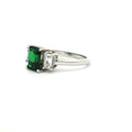 Baguette Cut Three Stone Ring with Emerald Centre Stone