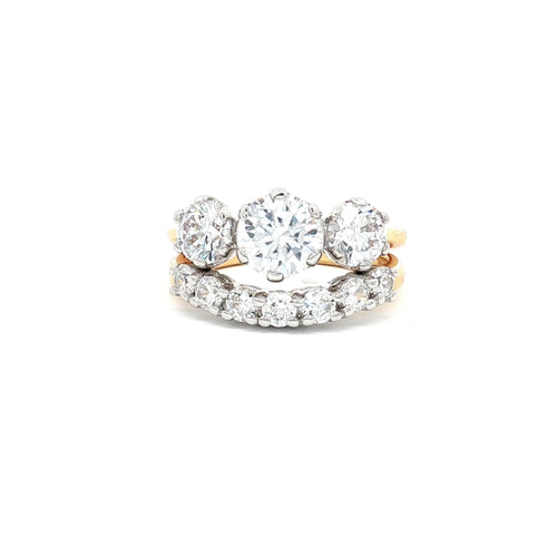 Classic Trillogy Ring with Seven Stone Curved Band in Yellow