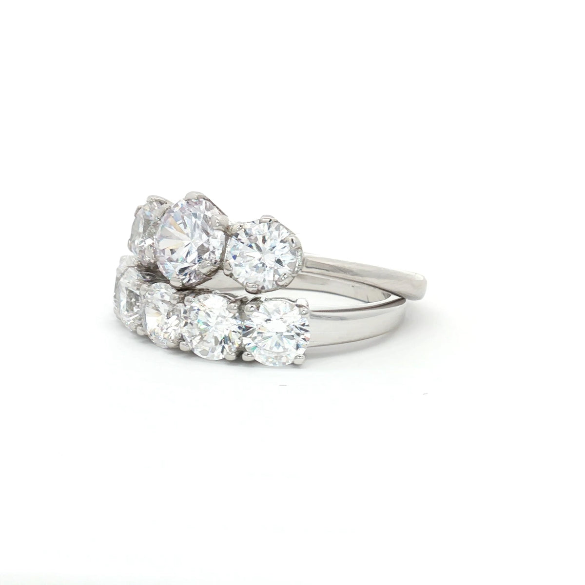 Classic Trilogy Ring and Traditional Five Stone Ring