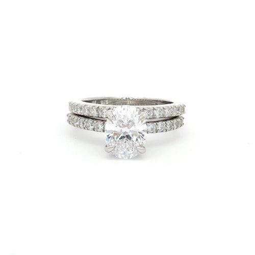 Oval Cut Soliatire Ring with Pave Setting and Matching Band