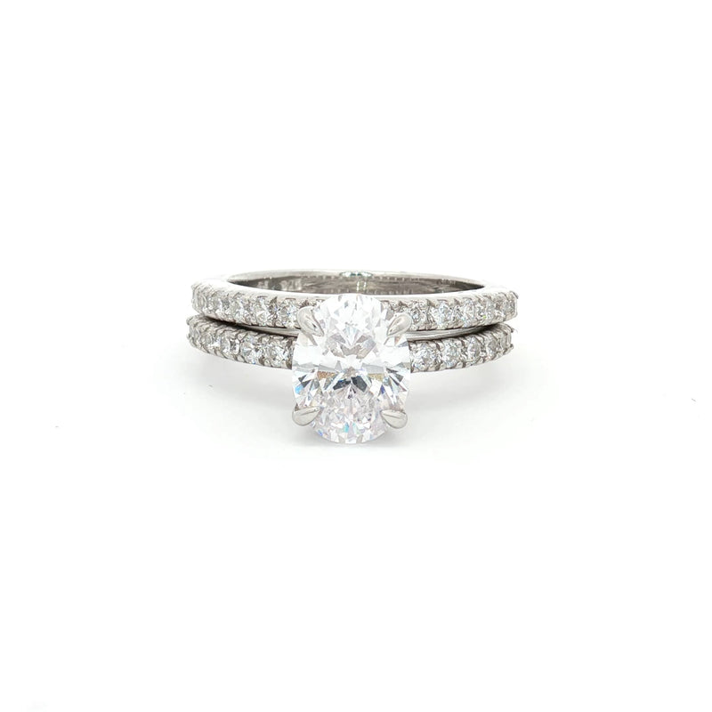 Oval Cut Soliatire Ring with Pave Setting and Matching Band