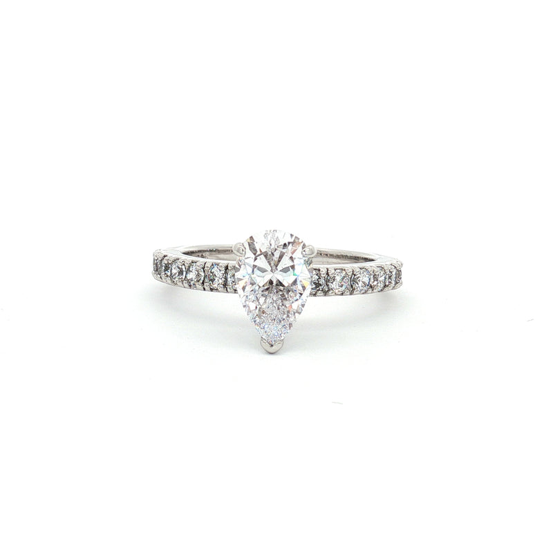 Teardrop Cut Solitaire Ring with Pave Setting