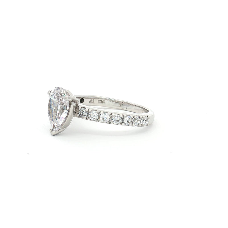 Teardrop Cut Solitaire Ring with Pave Setting
