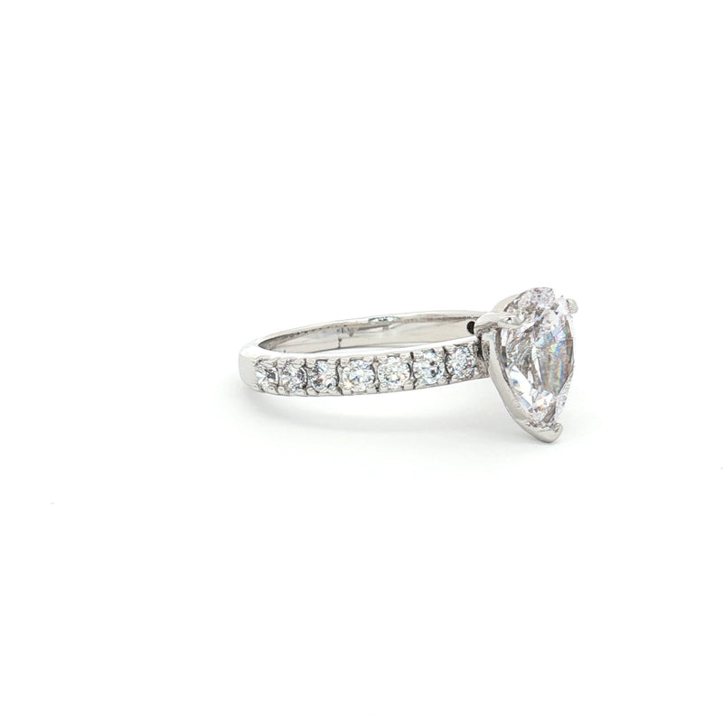 Teardrop Cut Solitaire Ring with Pave Setting