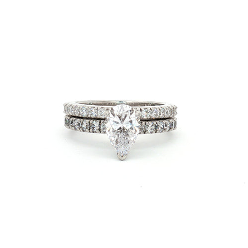 Teardrop Cut Solitaire Ring with Pave Setting and Half Eternity Band