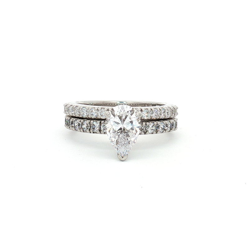 Teardrop Cut Solitaire Ring with Pave Setting and Half Eternity Band