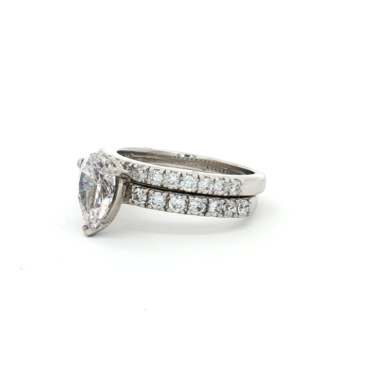 Teardrop Cut Solitaire Ring with Pave Setting and Half Eternity Band