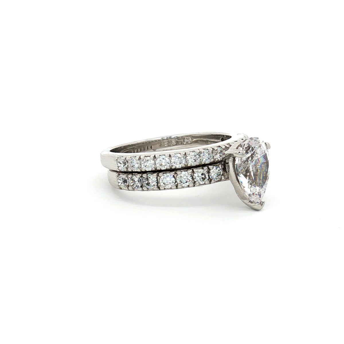 Teardrop Cut Solitaire Ring with Pave Setting and Half Eternity Band
