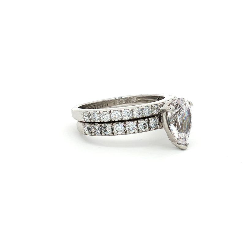 Teardrop Cut Solitaire Ring with Pave Setting and Half Eternity Band