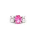 Large Three Stone Oval with Pink  Centre Stone
