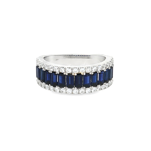 Baguette & Brilliant Cut Half Eternity Band (narrow band) with Sapphire Centre Stone