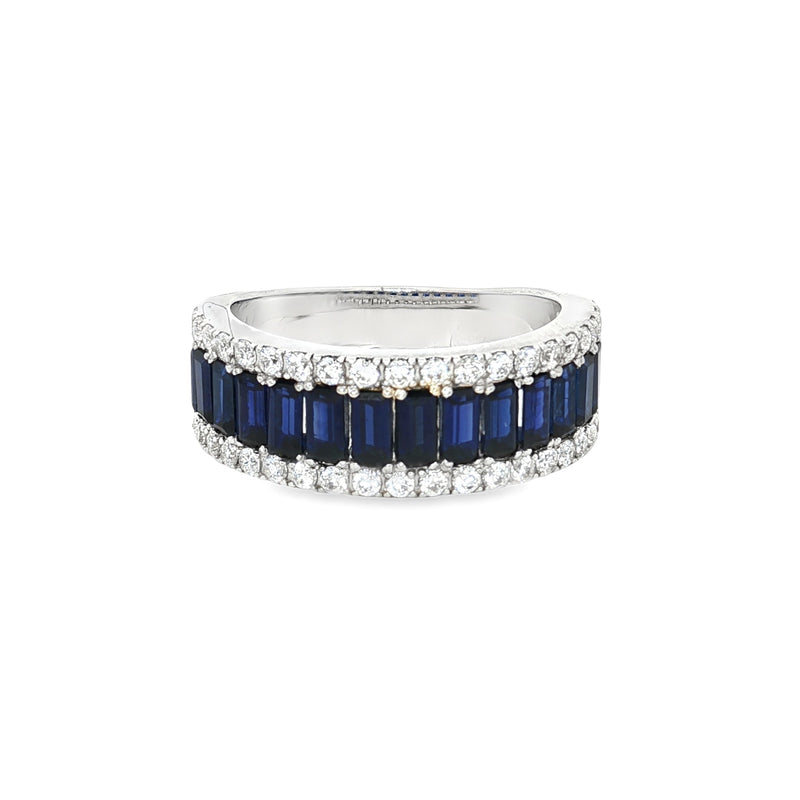 Baguette & Brilliant Cut Half Eternity Band (narrow band) with Sapphire Centre Stone