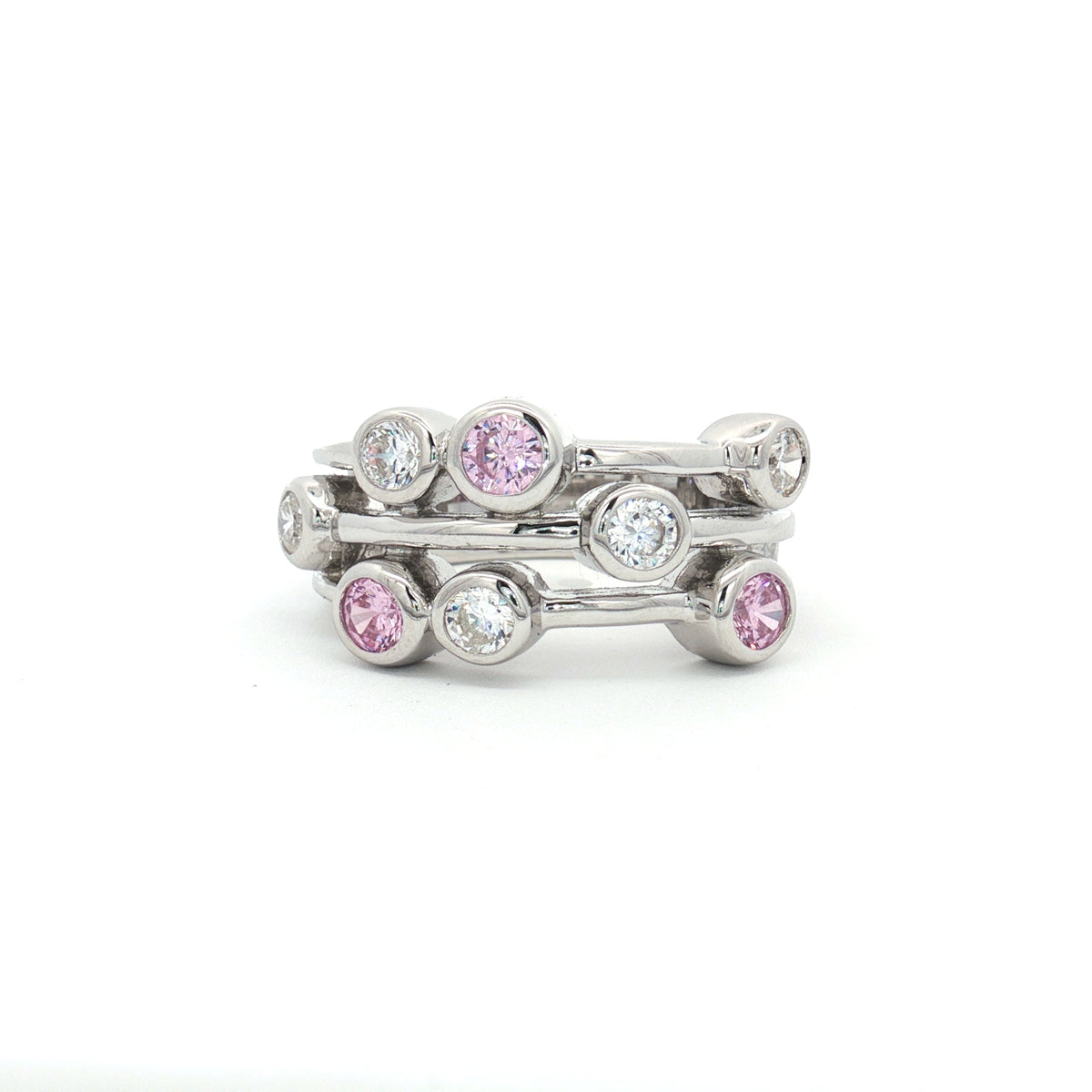 Bubble Brilliant Bezel Set Dress Ring with Pink Stones