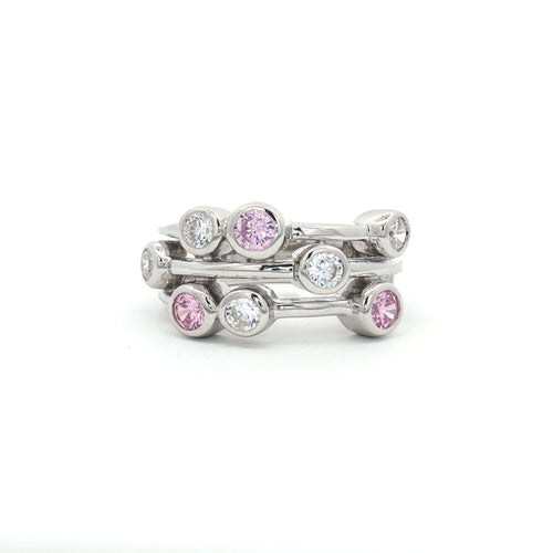 Bubble Brilliant Bezel Set Dress Ring with Pink Stones