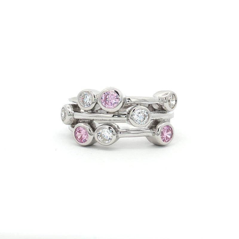 Bubble Brilliant Bezel Set Dress Ring with Pink Stones