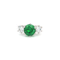 Large Three Stone Brilliant Cut Ring with Emerald Centre Stone