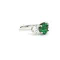 Large Three Stone Brilliant Cut Ring with Emerald Centre Stone
