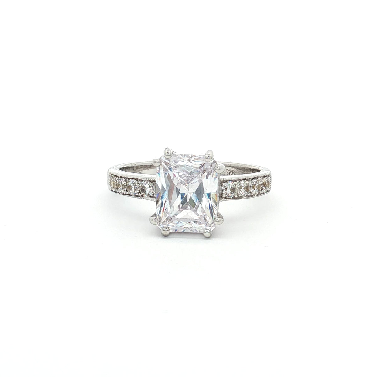 Emerald Cut Solitaire Ring with Side Diamonds