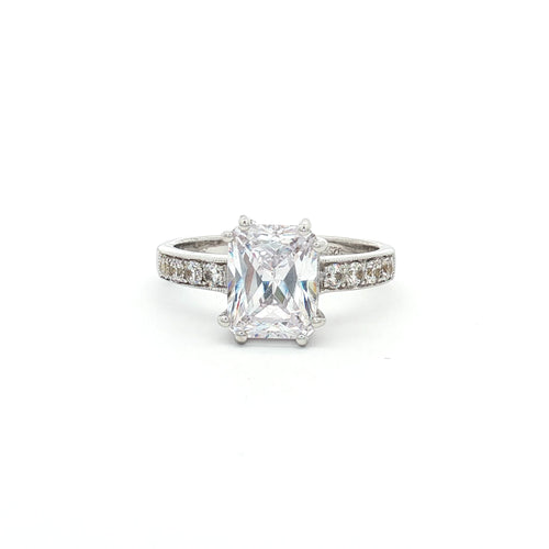 Emerald Cut Solitaire Ring with Side Diamonds