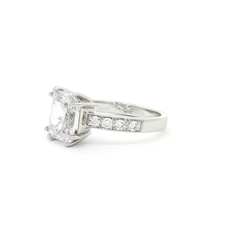Emerald Cut Solitaire Ring with Side Diamonds