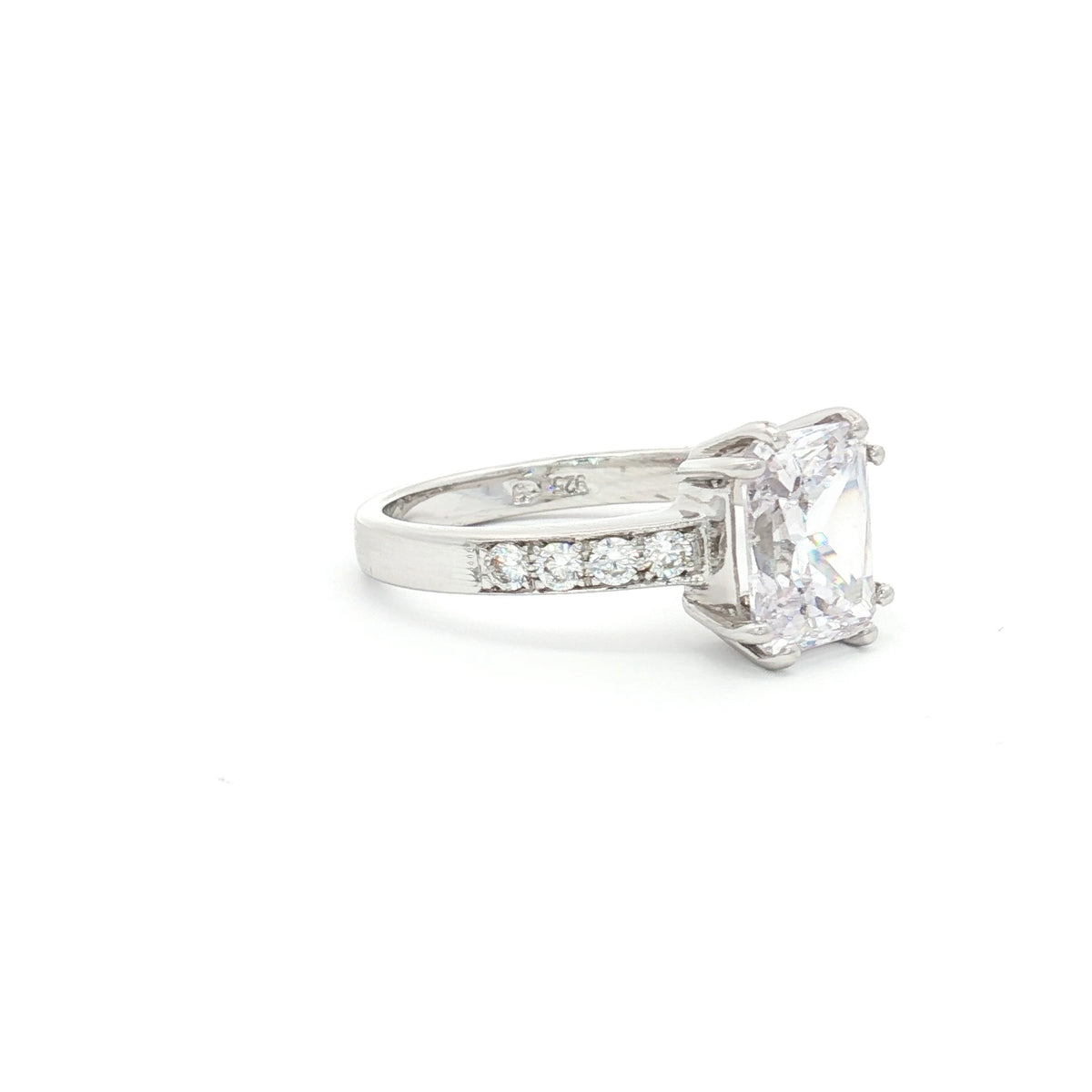 Emerald Cut Solitaire Ring with Side Diamonds