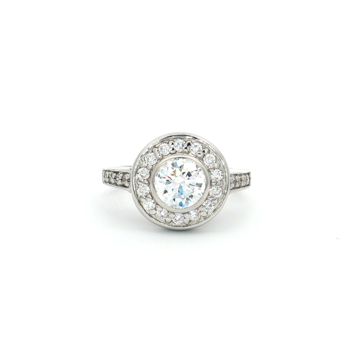 Petite Brilliant Cut Bezel Set Halo Ring