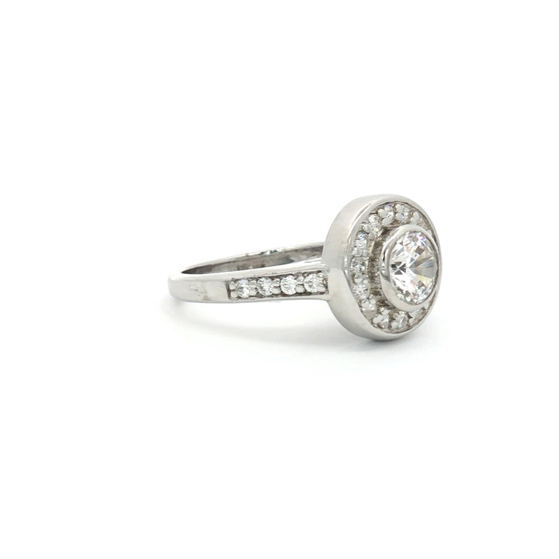 Petite Brilliant Cut Bezel Set Halo Ring