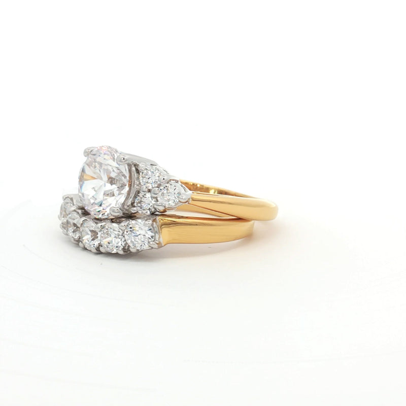 Brilliant Cut Ring with Small Brilliant Stones and Five Stone Curved Band