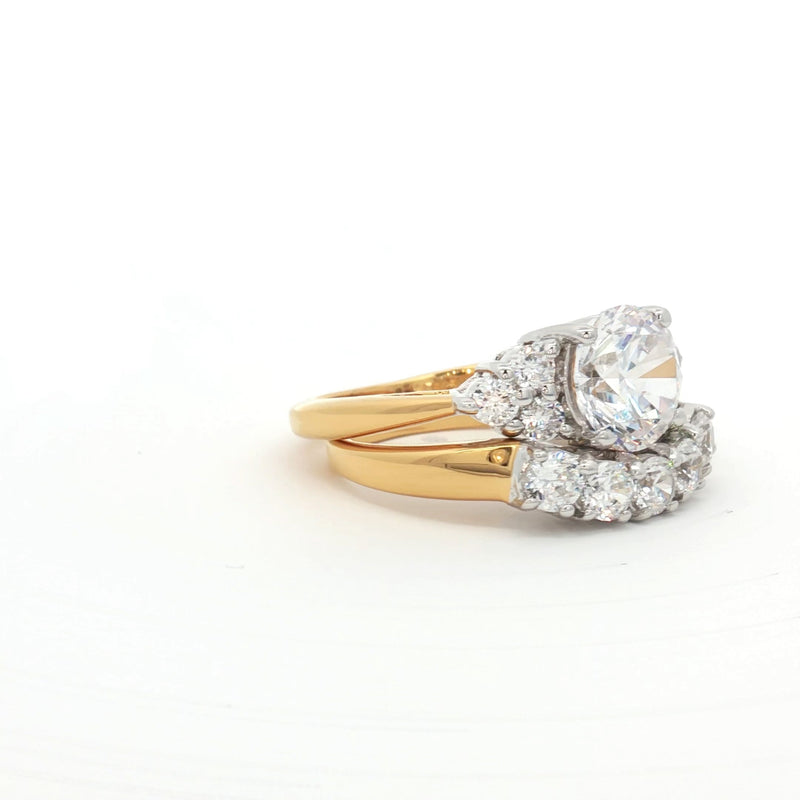 Brilliant Cut Ring with Small Brilliant Stones and Five Stone Curved Band