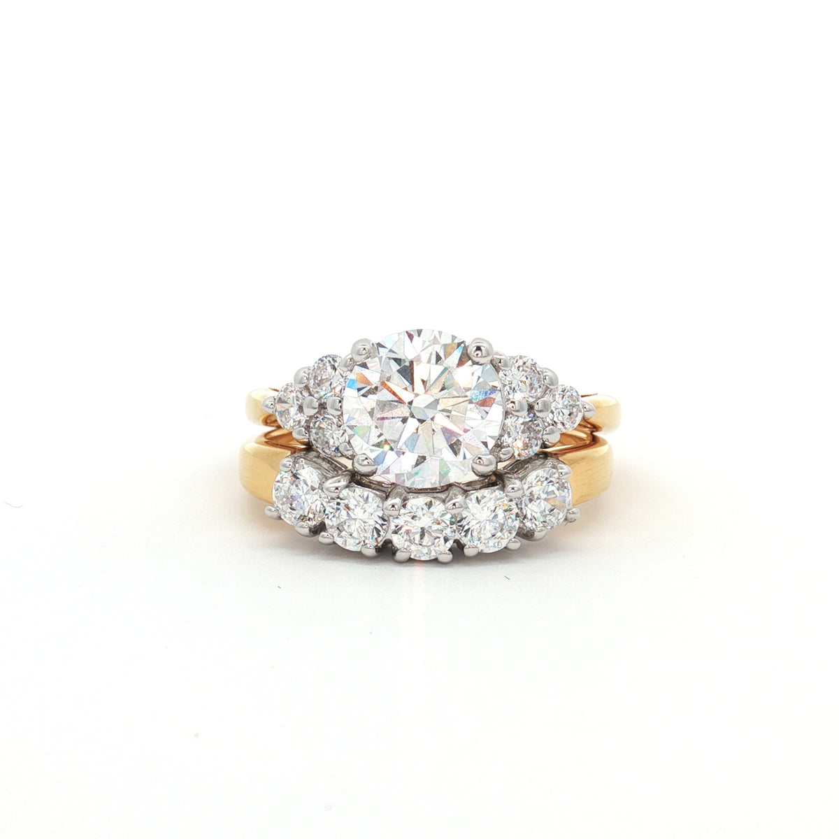 Brilliant Cut Ring with Small Brilliant Stones and Five Stone Curved Band