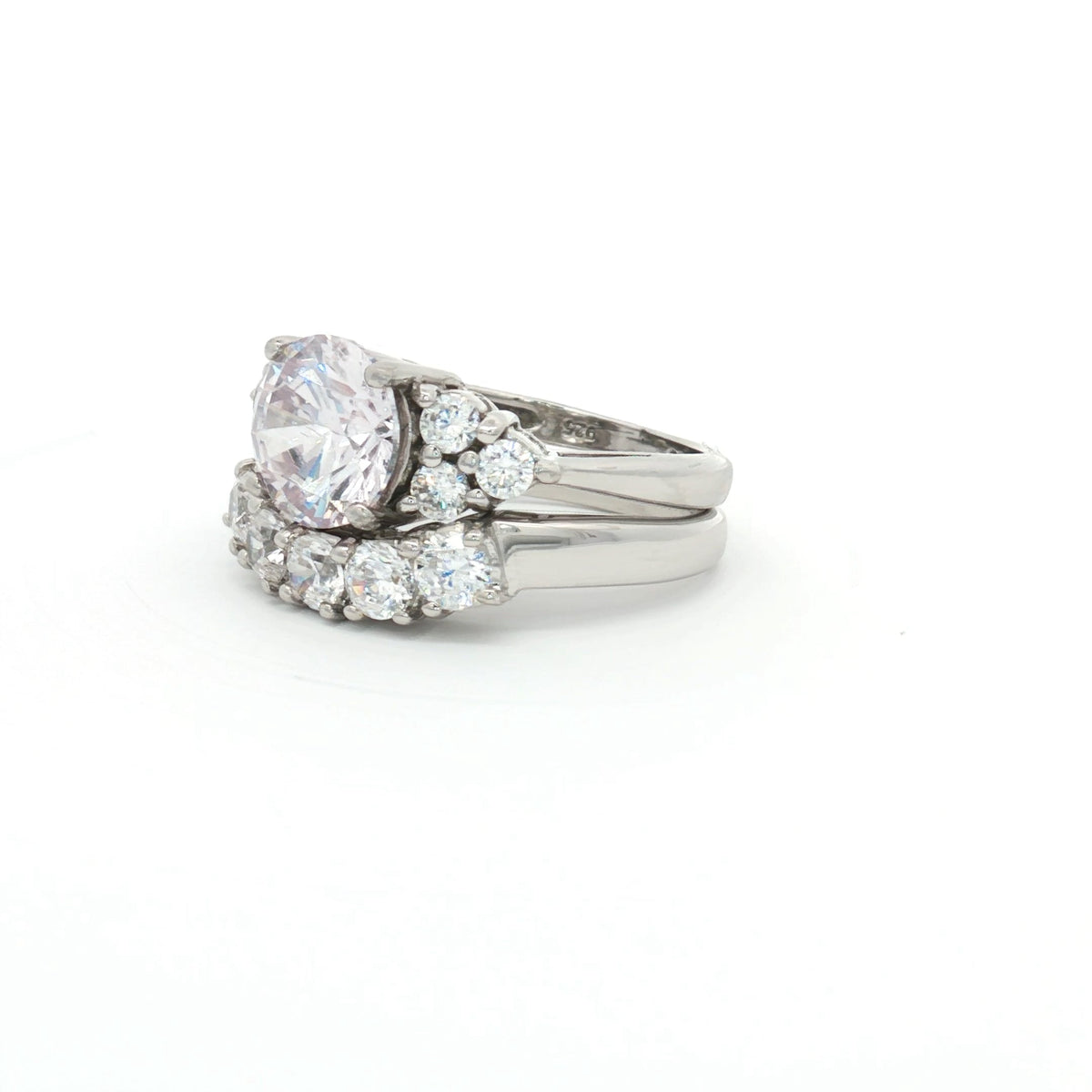 Brilliant Cut Ring with Small Brilliant Stones and Five Stone Curved Band