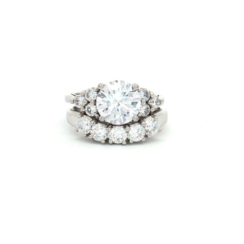 Brilliant Cut Ring with Small Brilliant Stones and Five Stone Curved Band