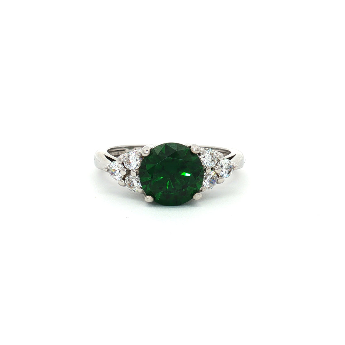 Brilliant Cut Ring with Small Brilliant Stones with Emerald Centre Stone