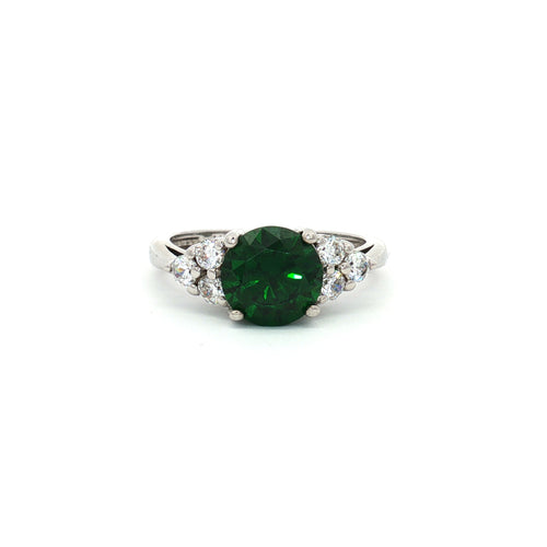 Brilliant Cut Ring with Small Brilliant Stones with Emerald Centre Stone