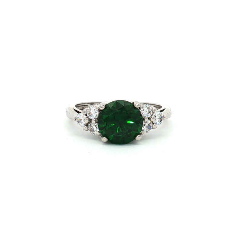 Brilliant Cut Ring with Small Brilliant Stones with Emerald Centre Stone