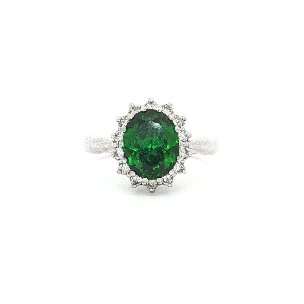 Duchess Oval Cut Diamond Cluster Ring with Emerald Centre Stone