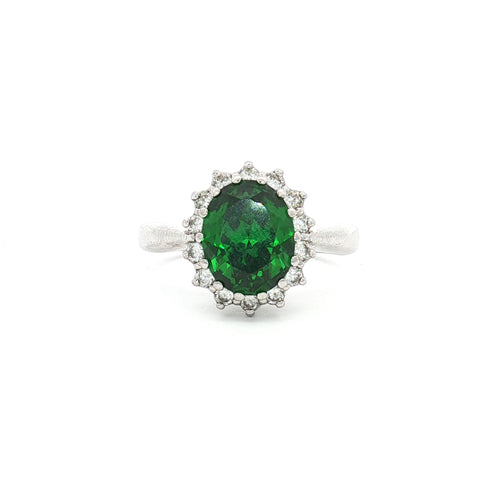 Duchess Oval Cut Diamond Cluster Ring with Emerald Centre Stone