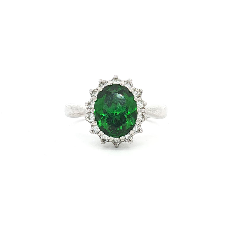 Duchess Oval Cut Diamond Cluster Ring with Emerald Centre Stone