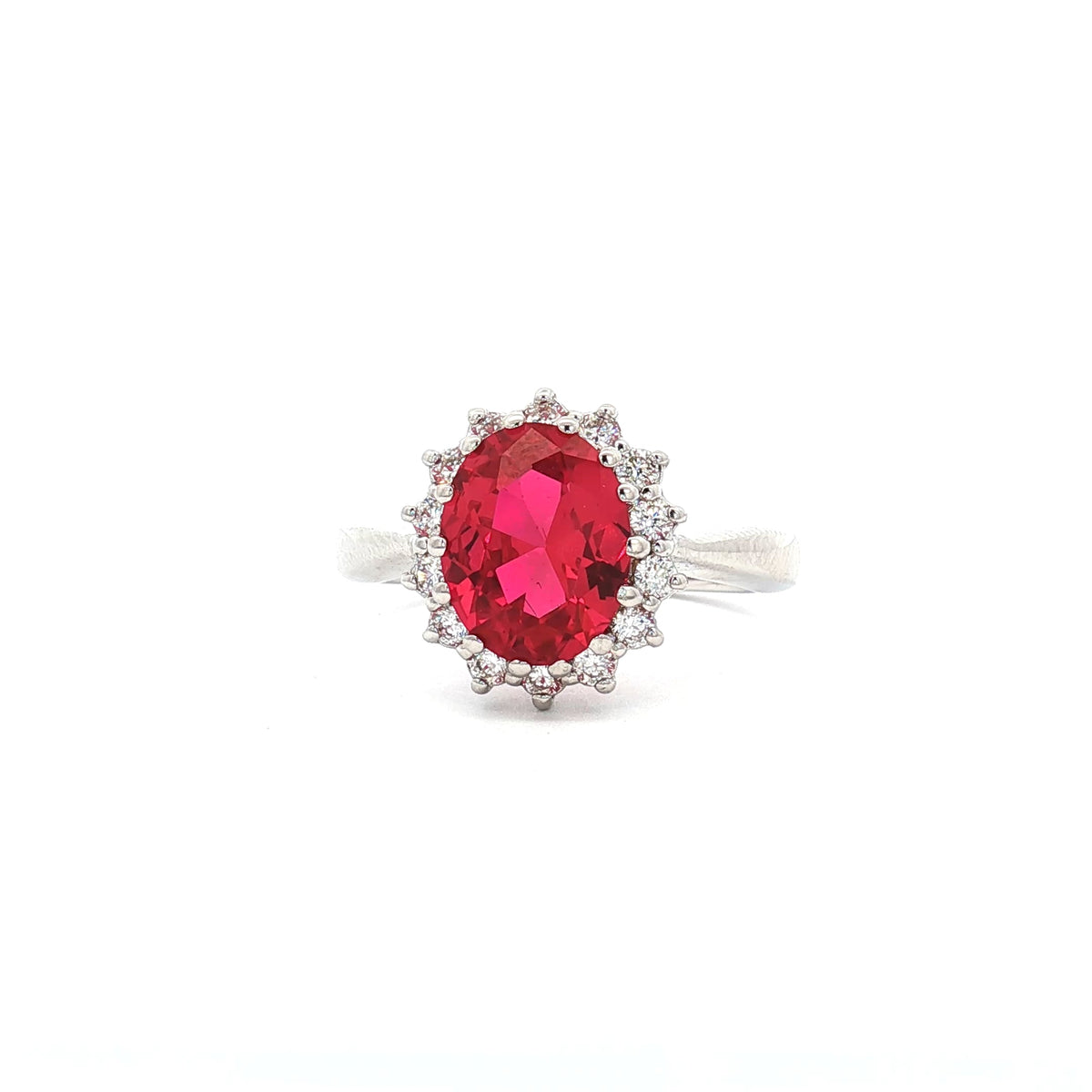 Duchess Oval Cut Diamond Cluster Ring with Ruby Centre Stone