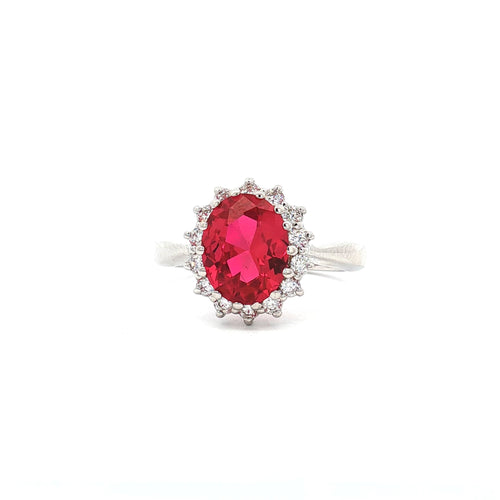 Duchess Oval Cut Diamond Cluster Ring with Ruby Centre Stone