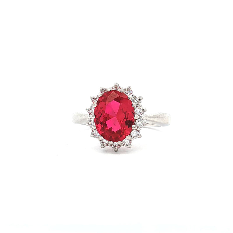 Duchess Oval Cut Diamond Cluster Ring with Ruby Centre Stone