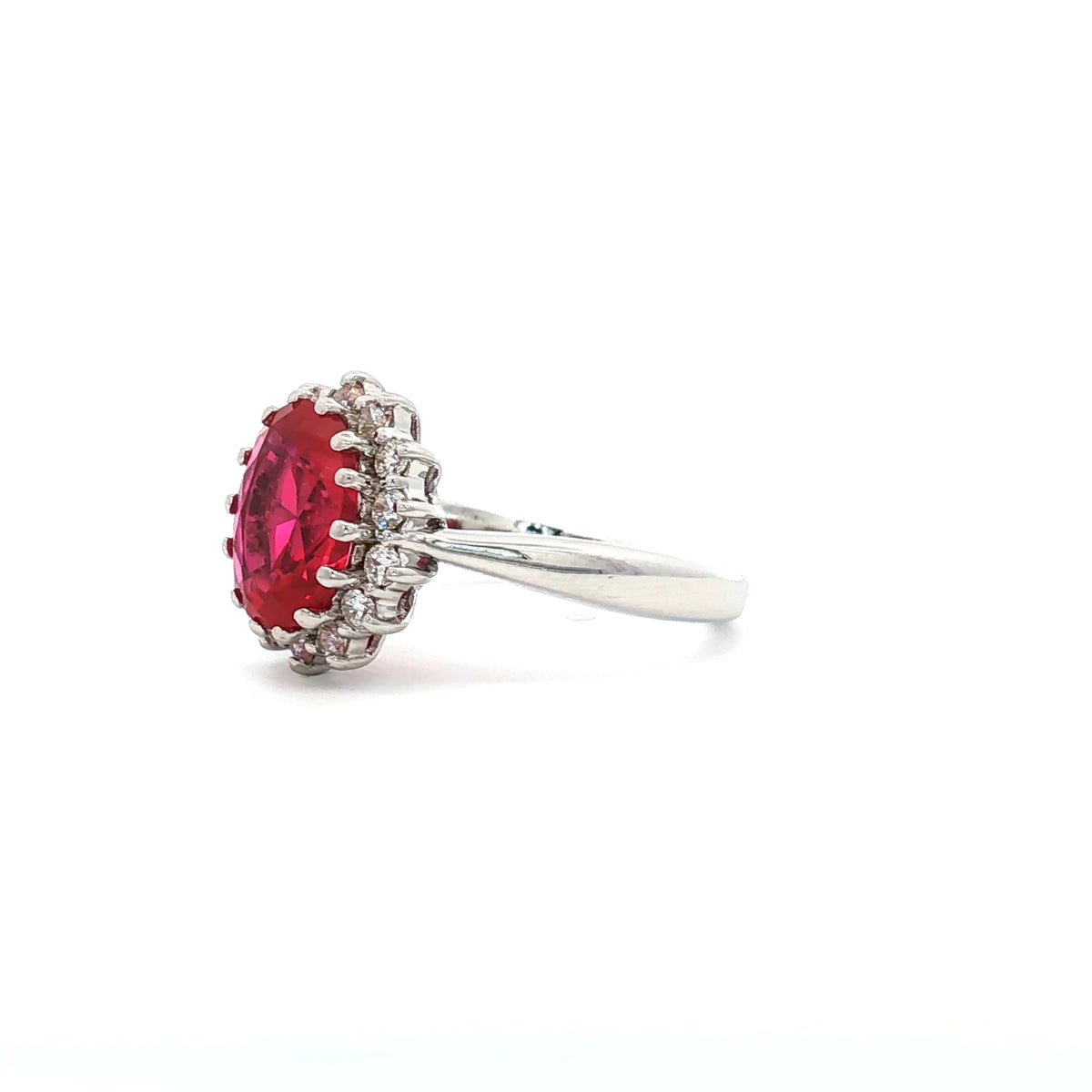 Duchess Oval Cut Diamond Cluster Ring with Ruby Centre Stone
